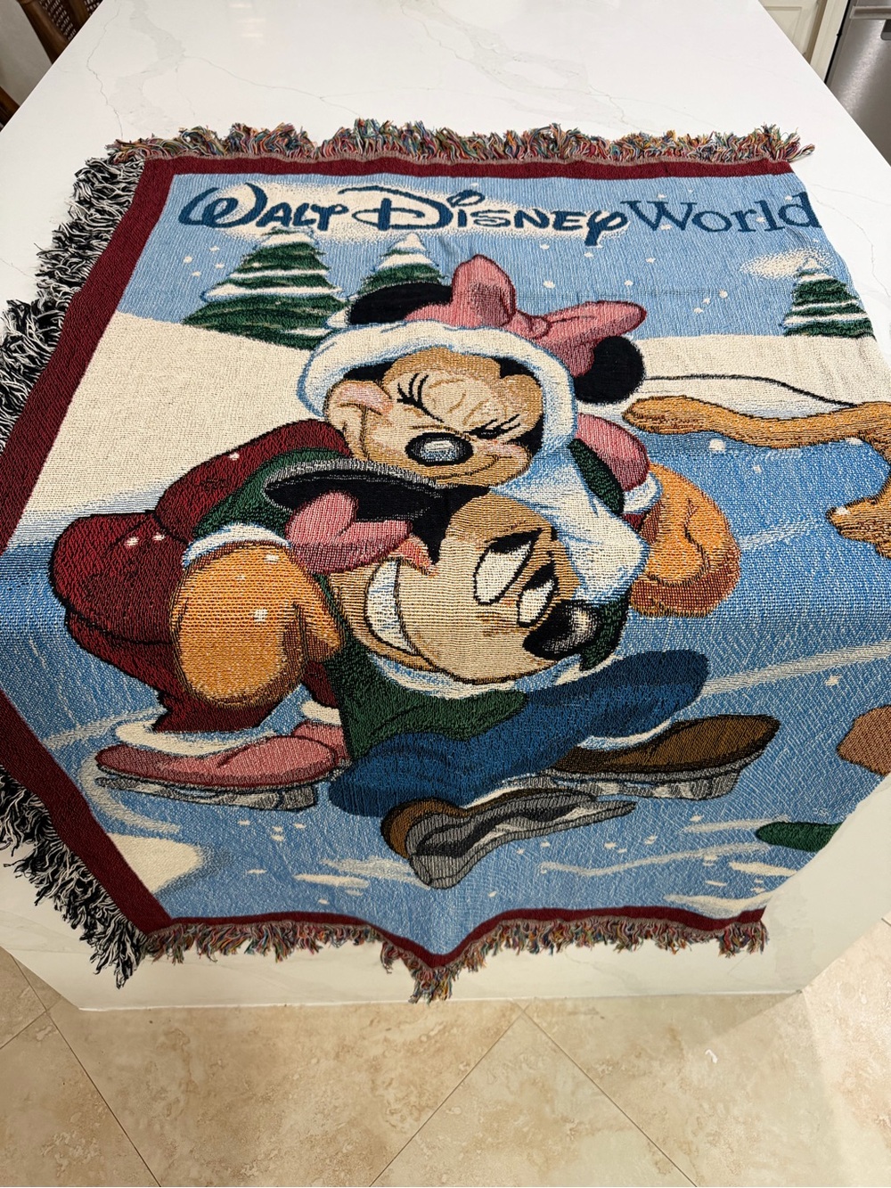 Disney Mickey & Minnie Ice Skating Throw - Blue, Red, Pink
